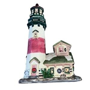 Christmas Santa's Workbench Victorian Ceramic Light-up Canoe Point Lighthouse